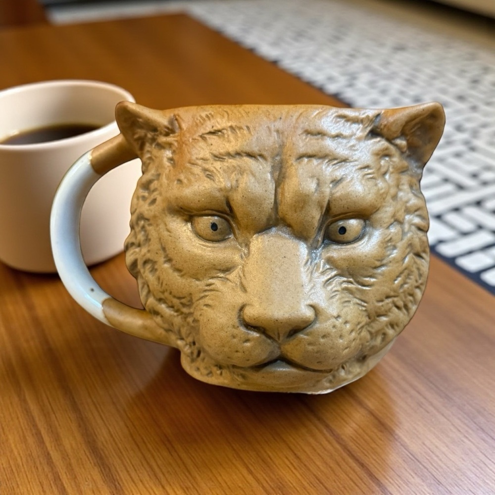 Monkey Jungle 3D Lion Face Mug Brown Porcelain Animal Theme 4"